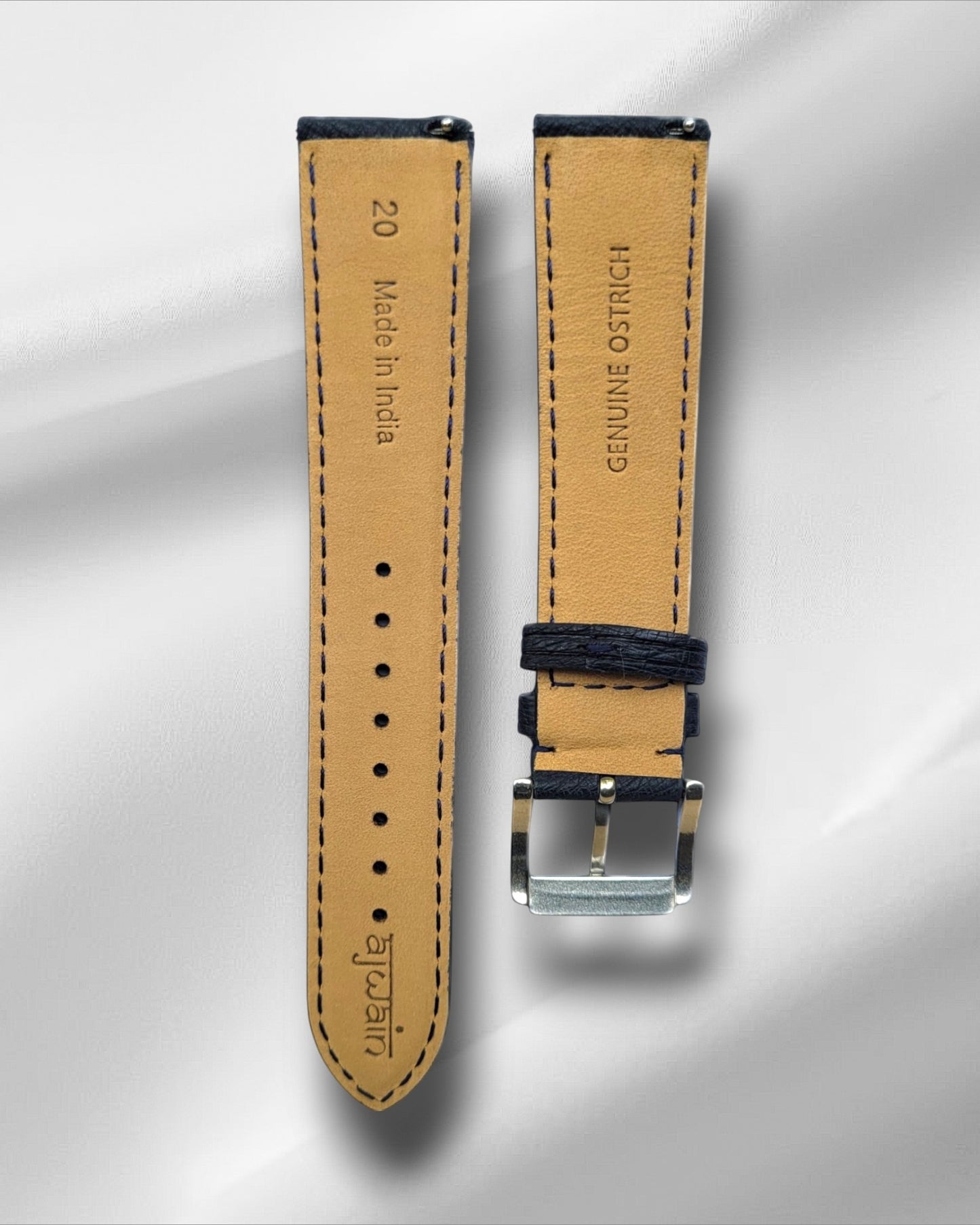 Ajwain SEA Blue Ostrich Leather Strap with Nodules