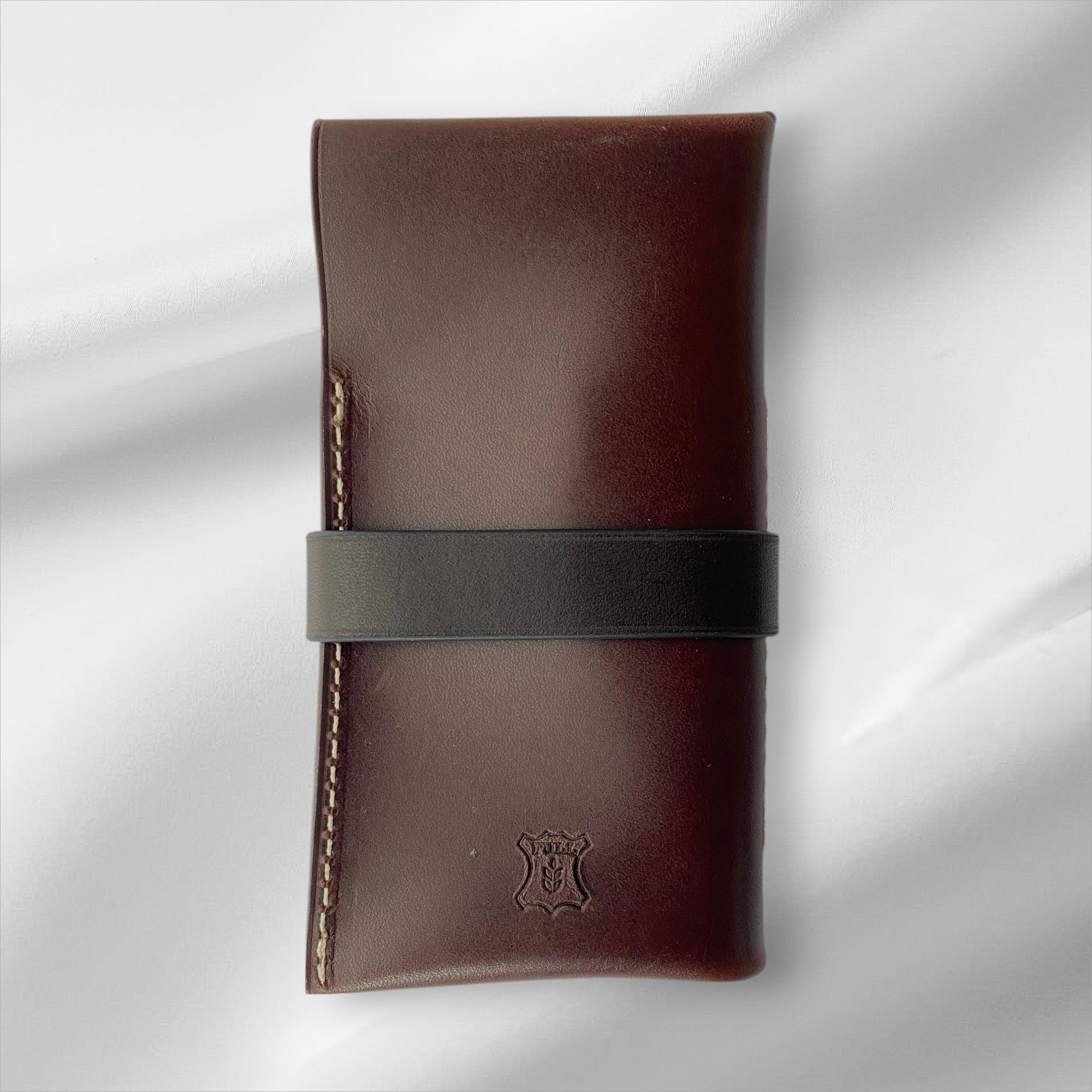 Brown full grain leather double watch pouch
