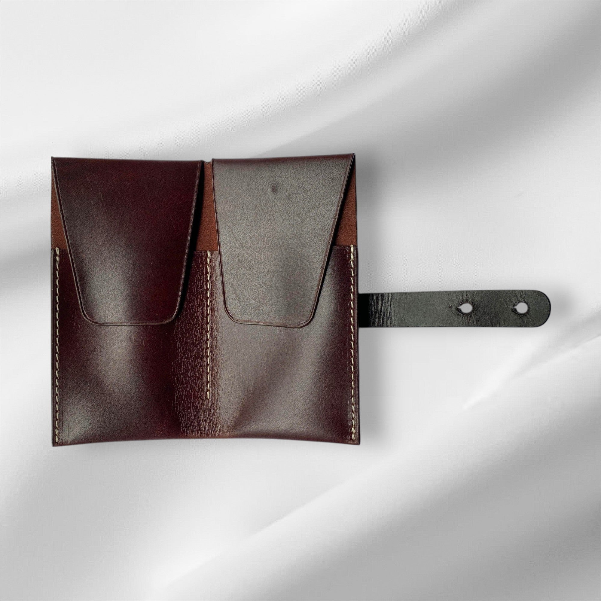 Brown full grain leather double watch pouch