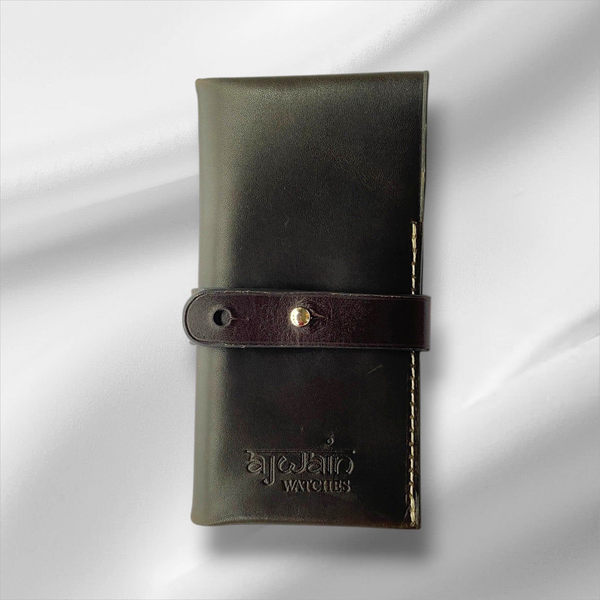 Olive Green full grain leather double watch pouch