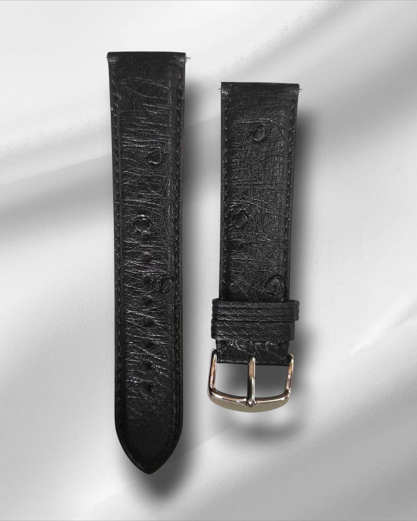 Black Ostrich Leather Strap with Nodules