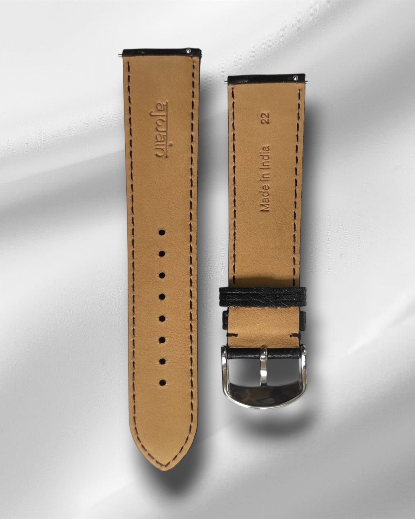 Black Ostrich Leather Strap with Nodules