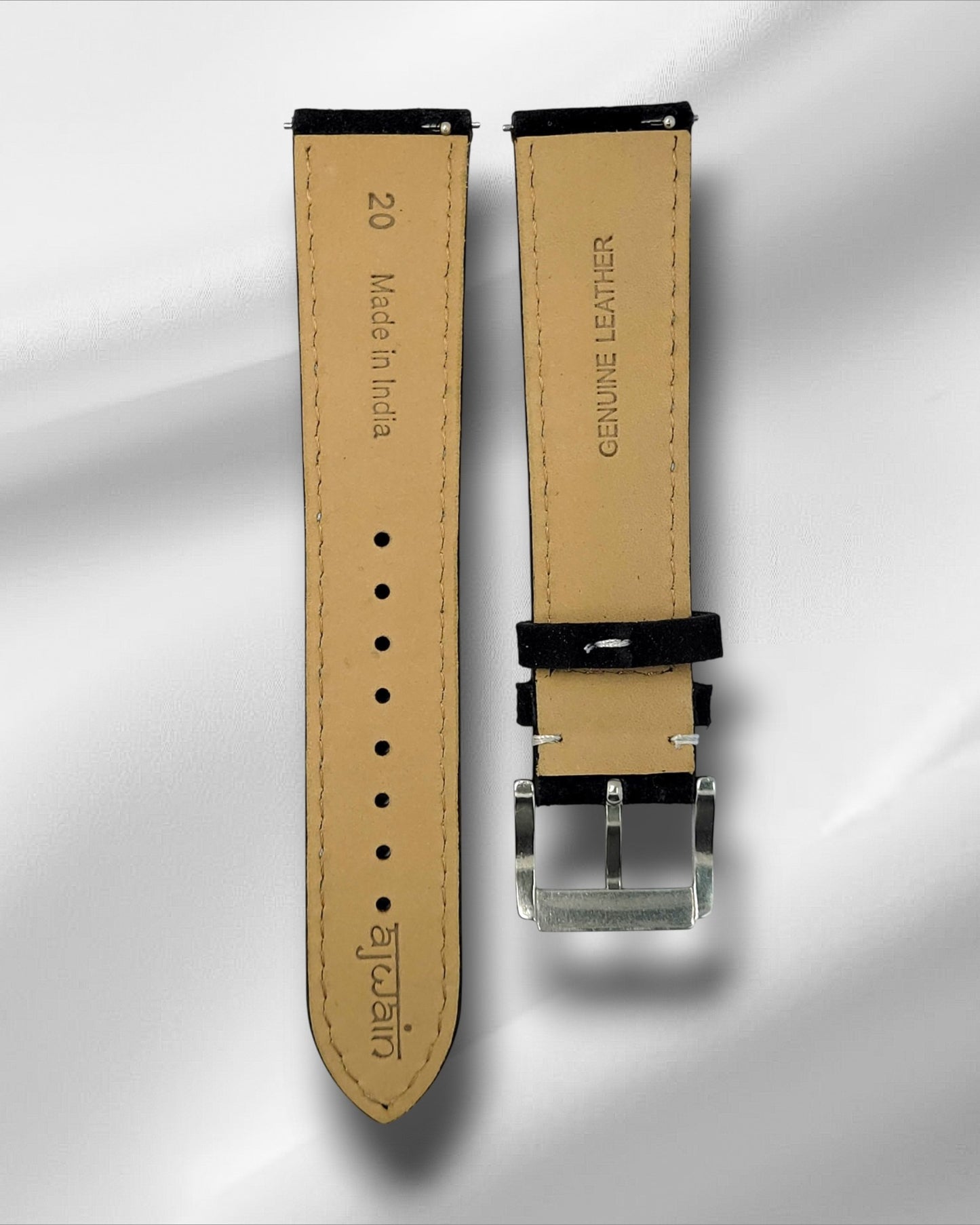 Black Suede Leather Strap with White Stitch