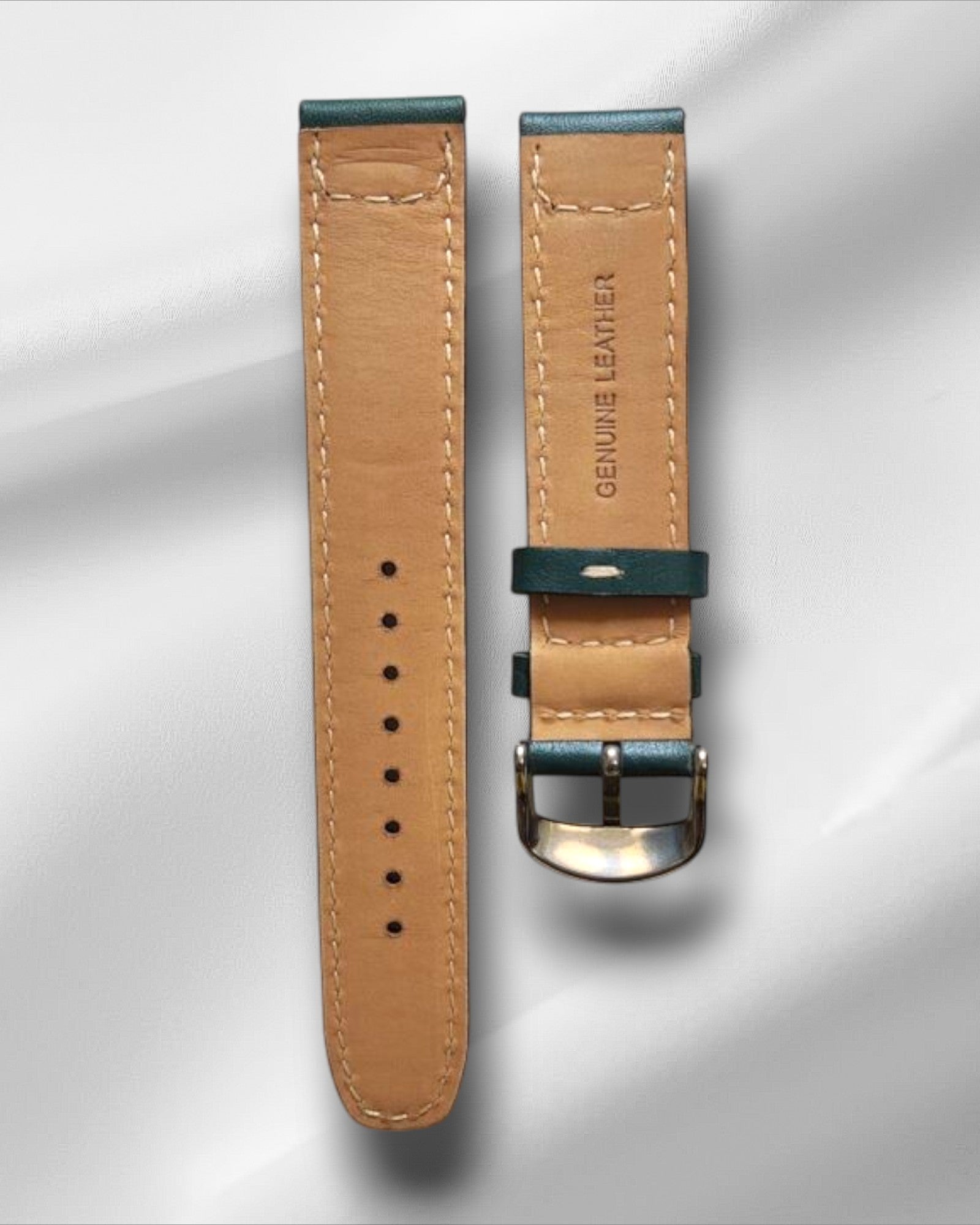 British Green Vintage Style Italian Leather Strap with Cream Stitching