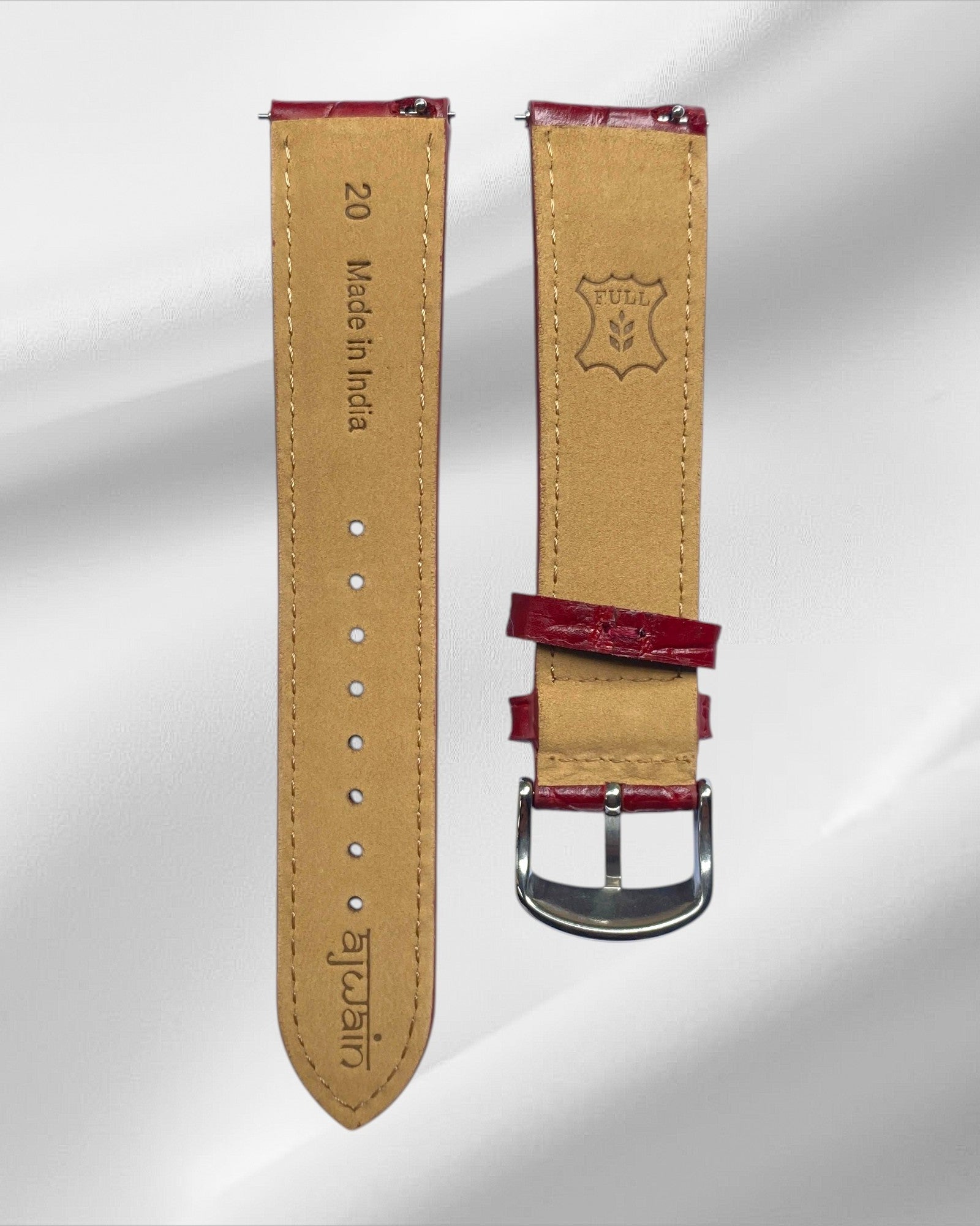 Burgundy Croc Pattern Full Grain Leather Watch Strap