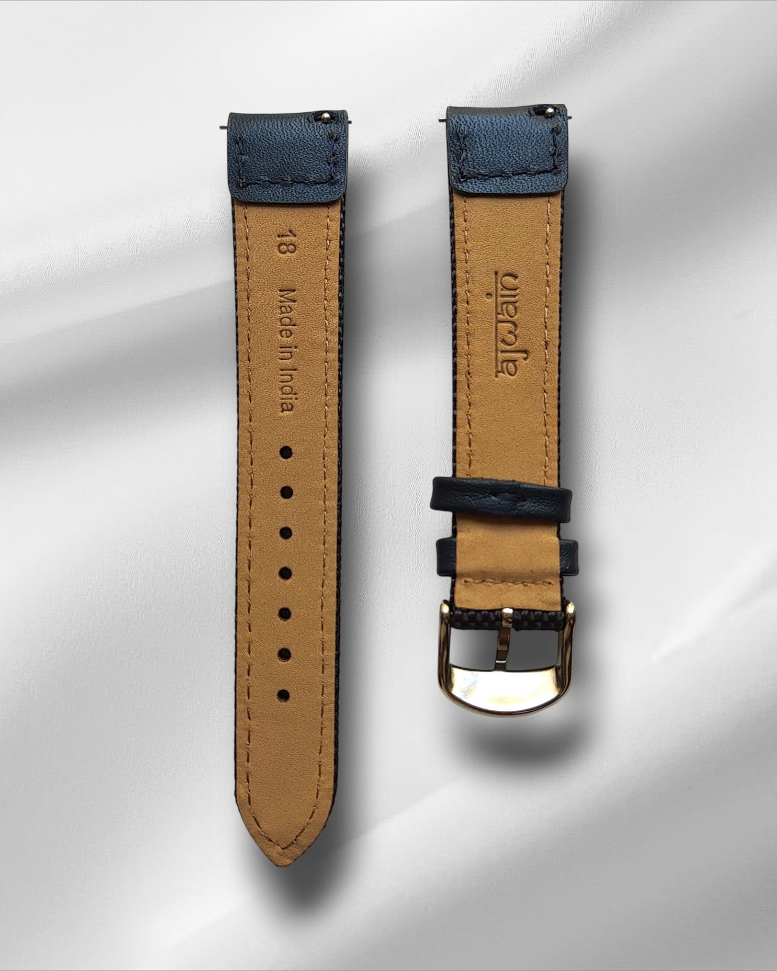 Grey Cordura Watch Strap with Blue Leather Accents and Quick Release Spring Bars