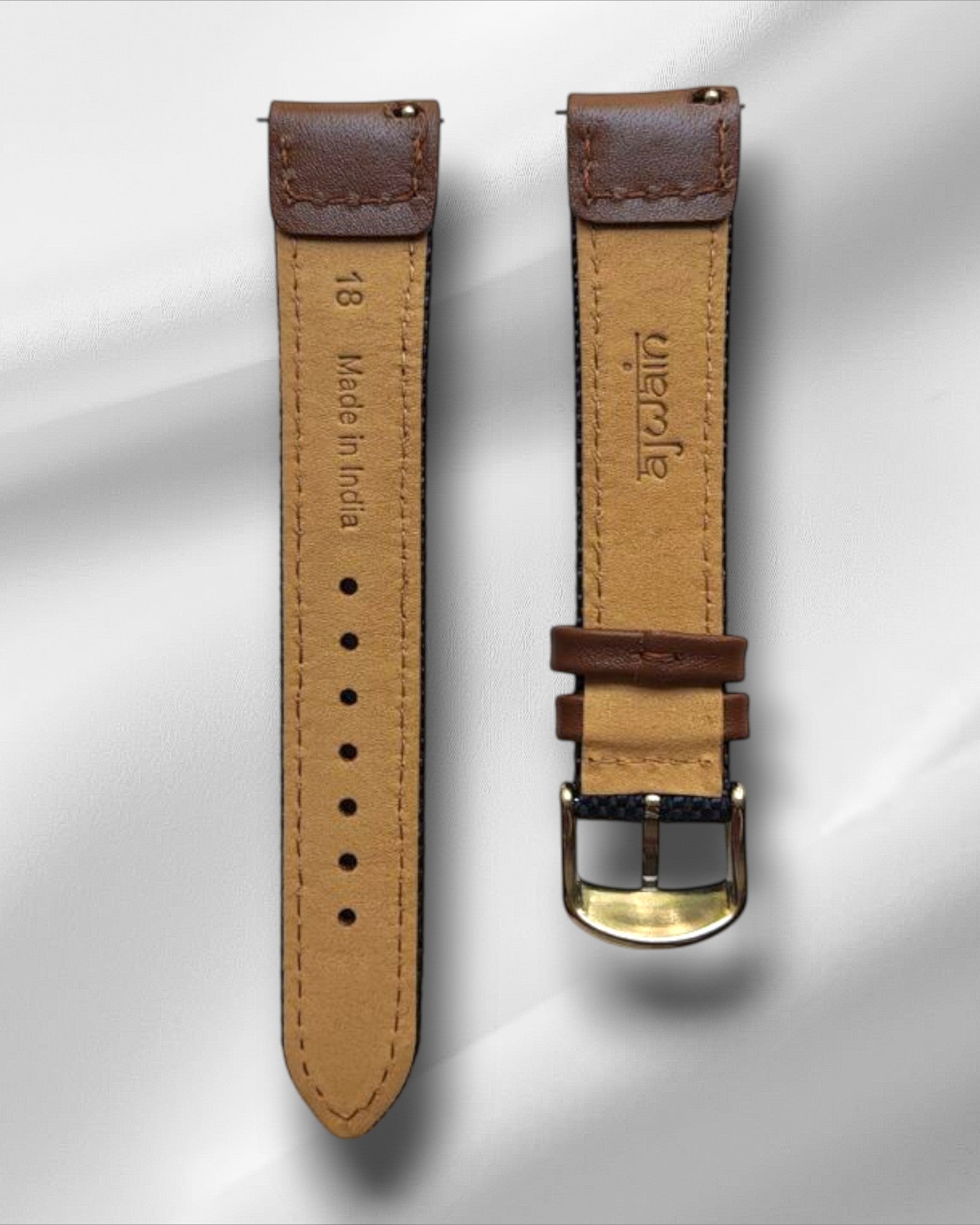 Navy Blue Cordura Watch Strap with Brown Leather Accents and Quick Release Spring Bars
