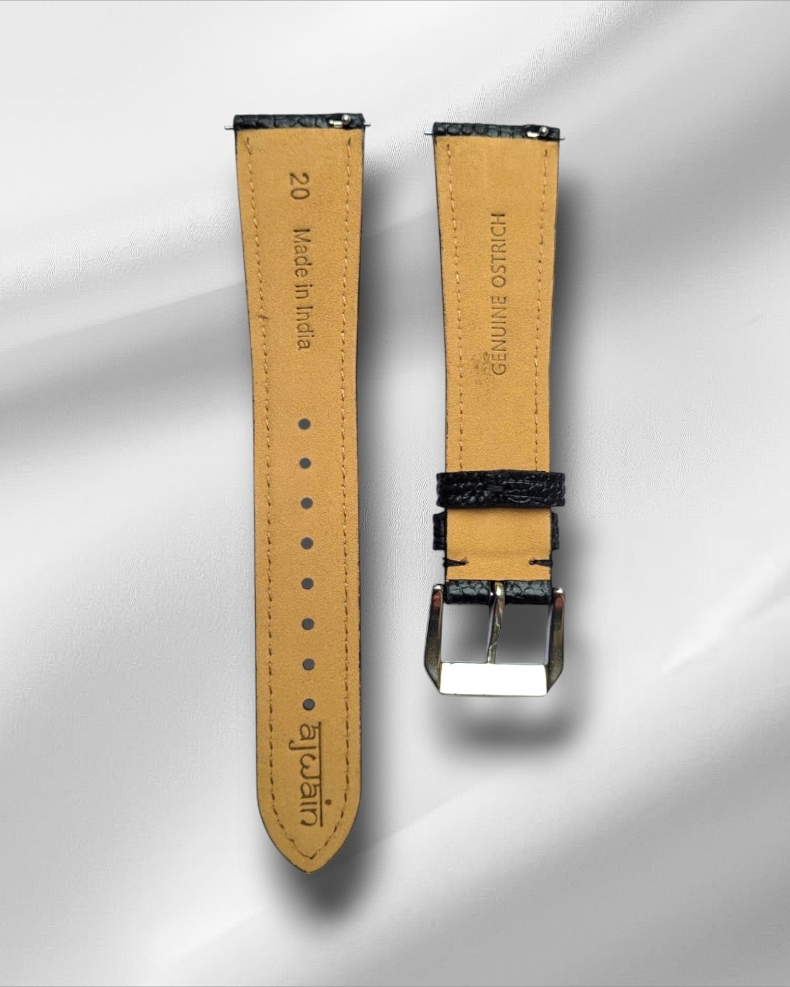 Black Ostrich Leg Leather Watch Strap