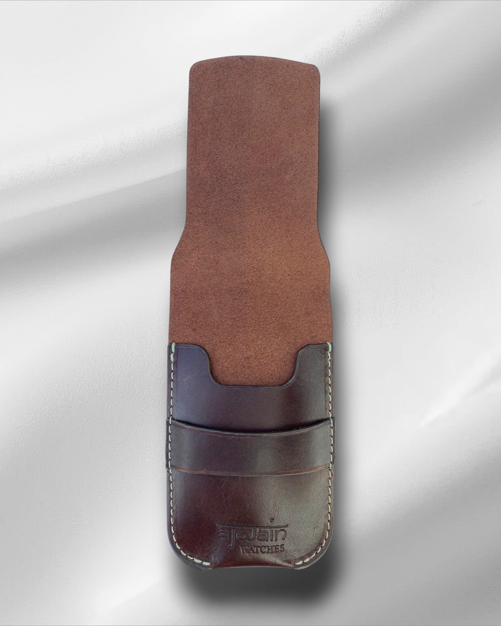 Brown full grain leather single watch pouch