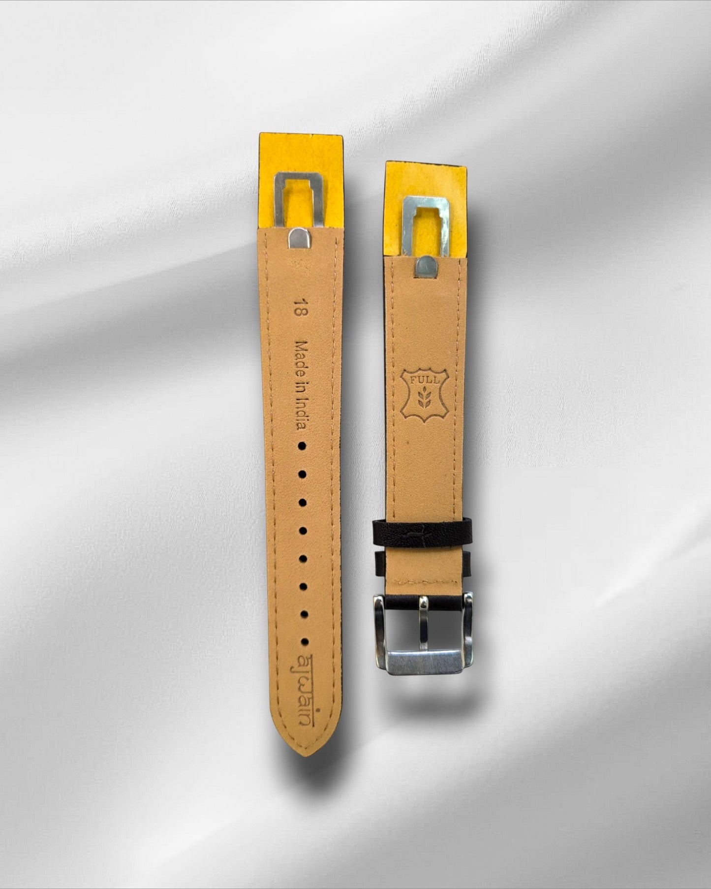 Ajwain brown leather fixed lugs watch strap