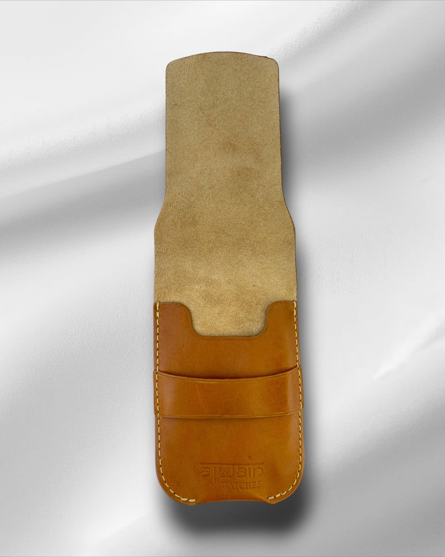 Tan full grain leather single watch pouch