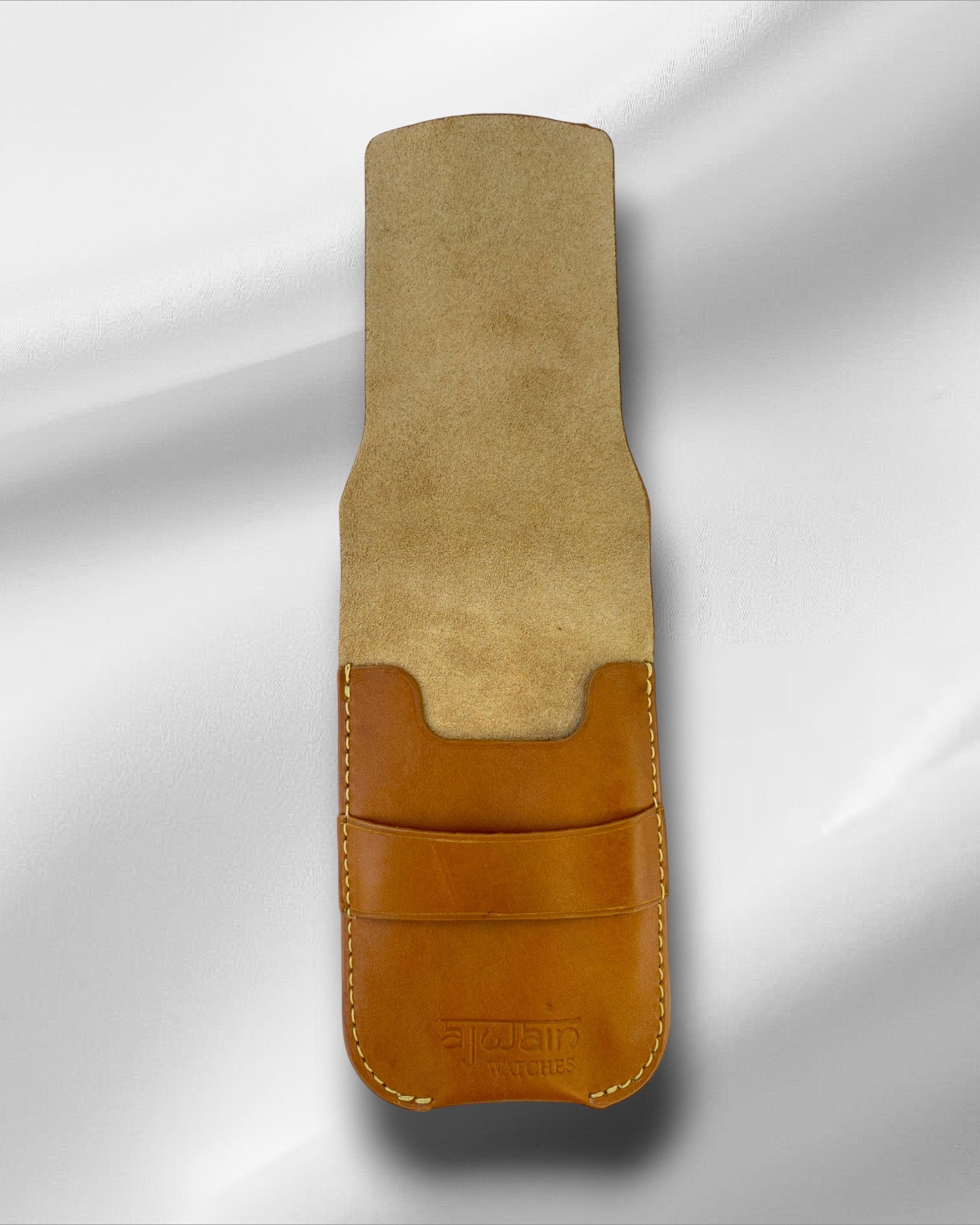 Tan full grain leather single watch pouch