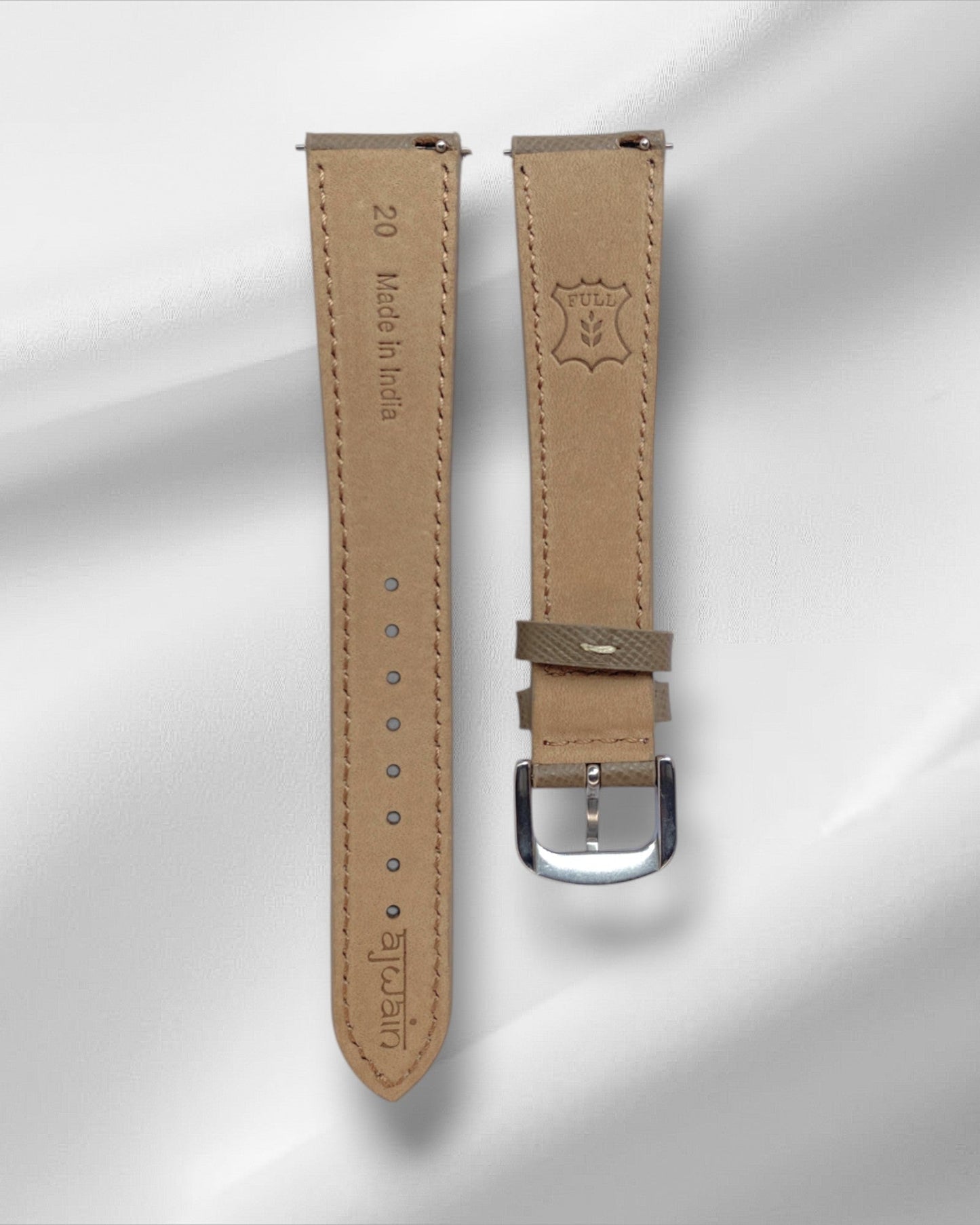 Taupe Tuscany leather watch strap.