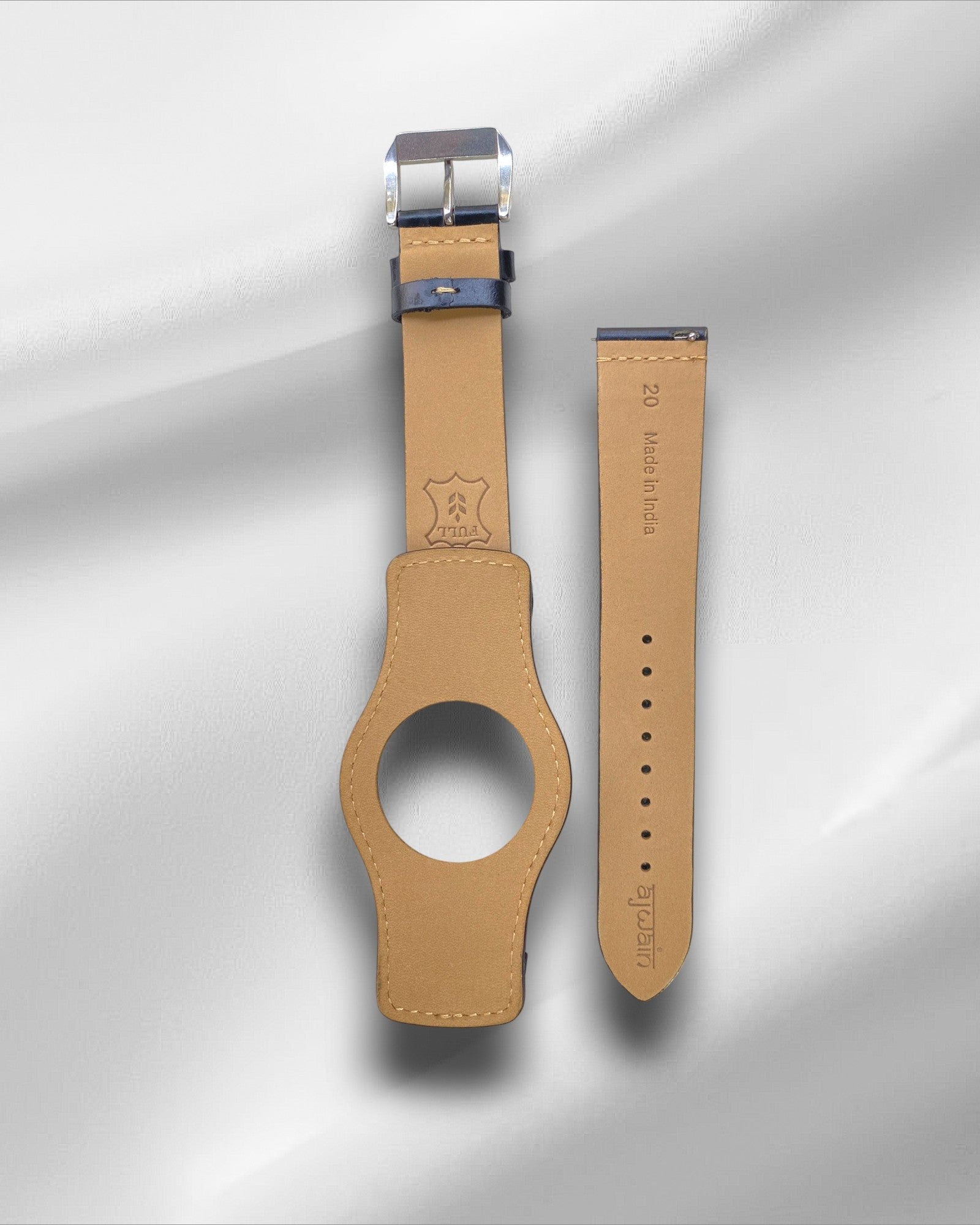 Ajwain Black leather bund strap (Off white stitching)