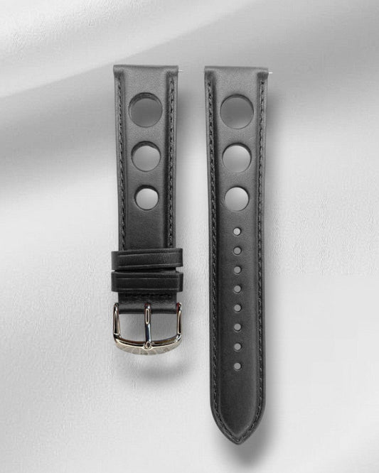 [Big Holes]Ajwain Black Racer Italian leather strap