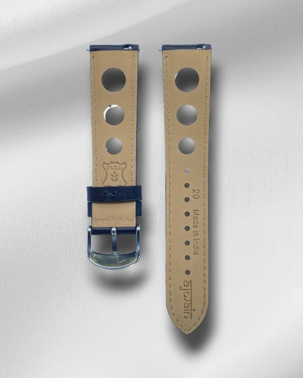 [Big Holes]Ajwain Black Racer Italian leather strap