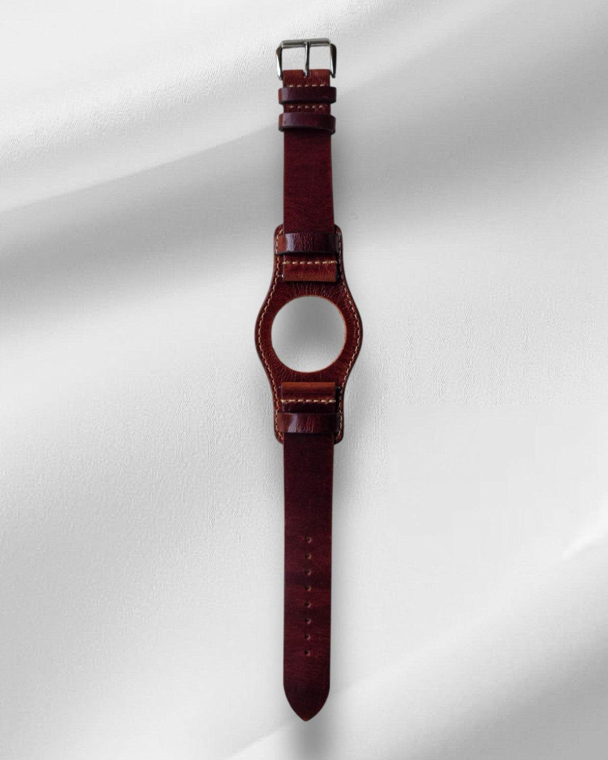 Burgundy red leather bund strap with tapered design and classic styling from Ajwain