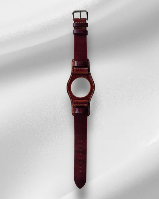 Burgundy red leather bund strap with tapered design and classic styling from Ajwain