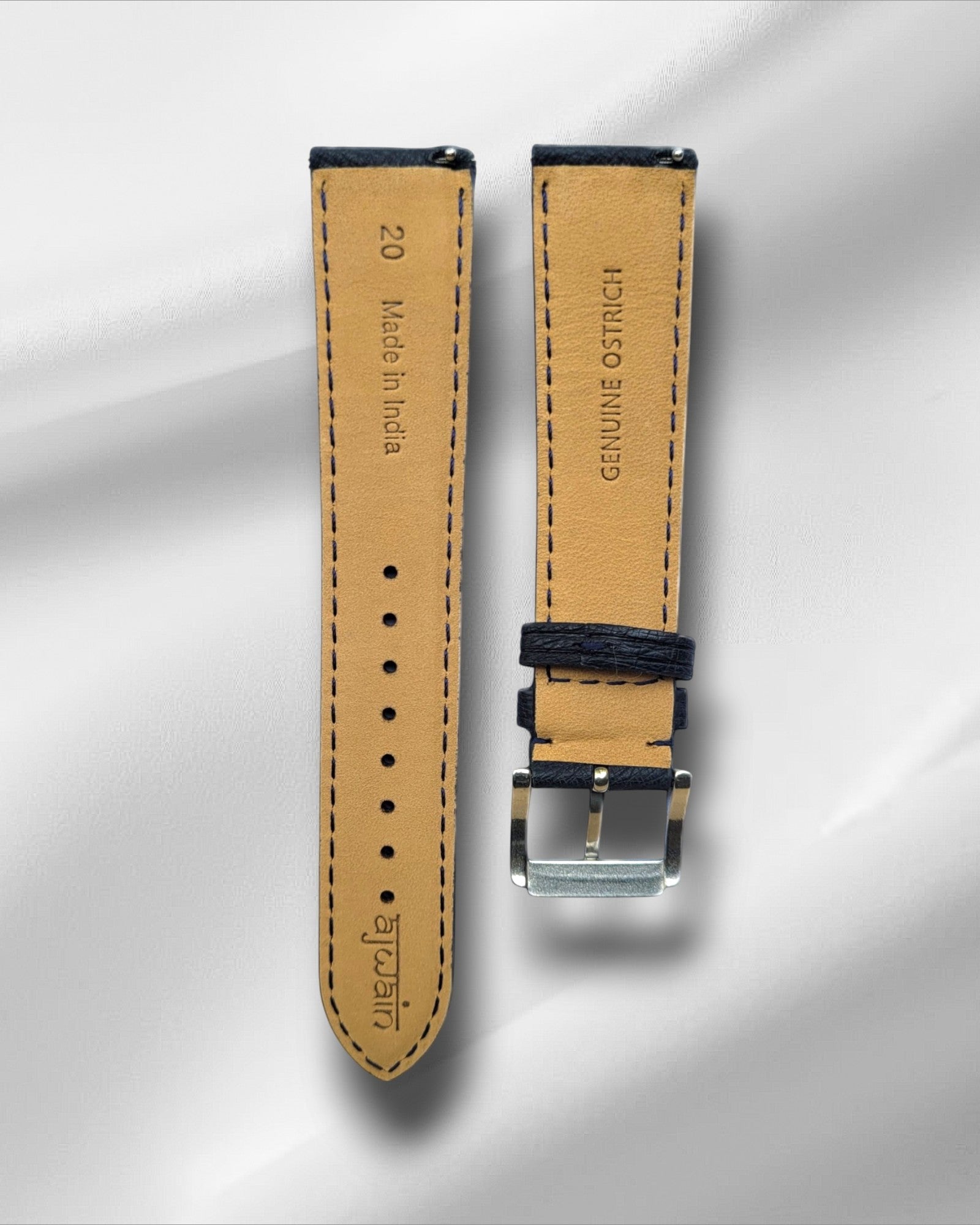 Ajwain Sea Blue Ostrich leather watch strap (PLAIN)