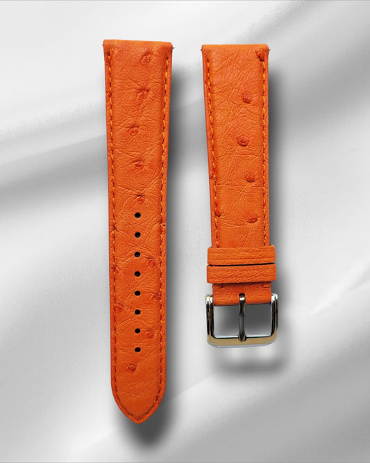 Ajwain ORANGE GENUINE OSTRICH LEATHER STRAP with nodules.