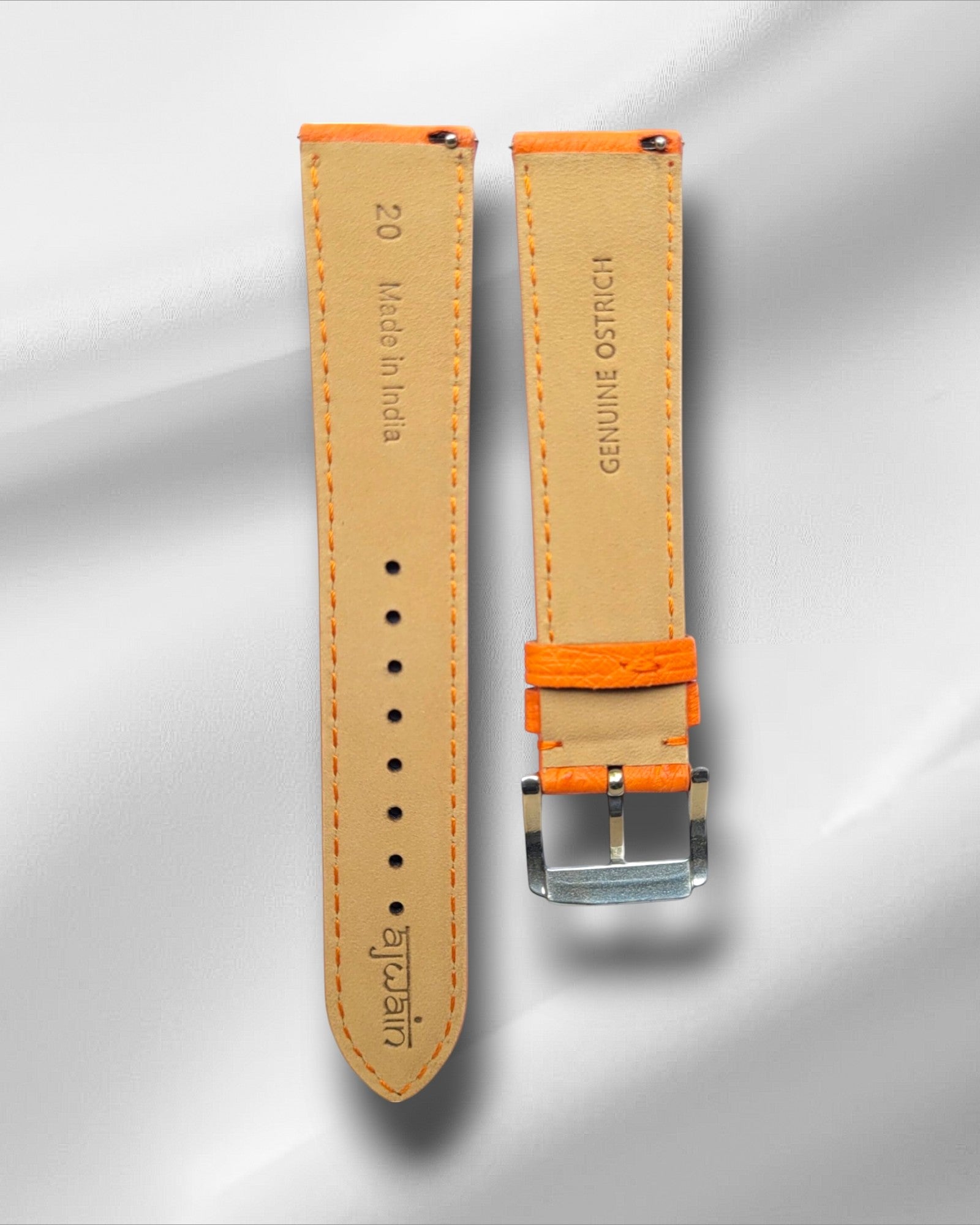 Ajwain ORANGE GENUINE OSTRICH LEATHER STRAP (Plain)