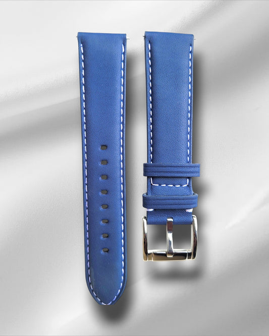 Navy Blue Italian Leather Watch strap with White Stitching