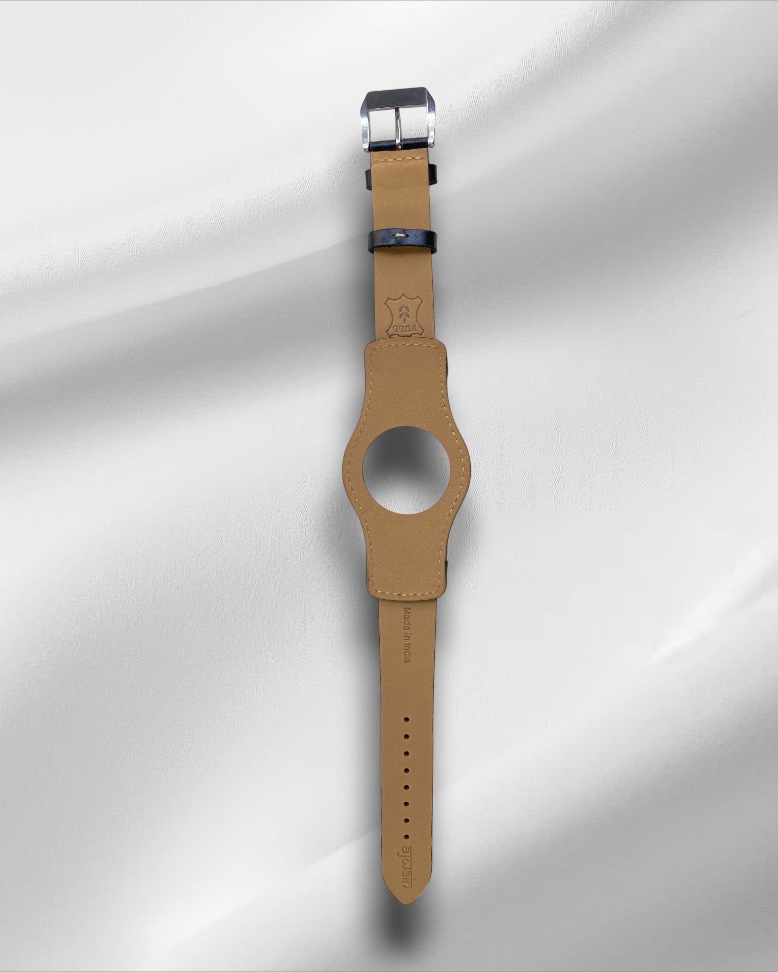 Ajwain Black leather bund strap (Off white stitching)