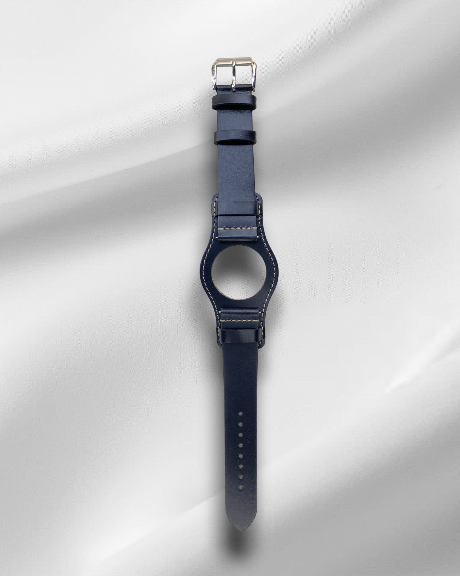 Ajwain Black leather bund strap (Off white stitching)