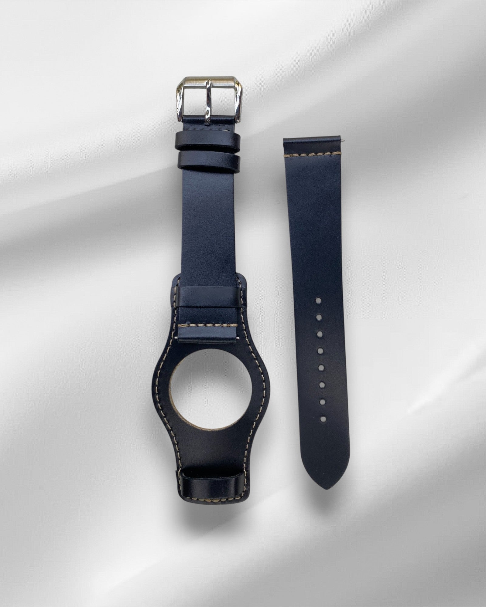Ajwain Black leather bund strap (Off white stitching)