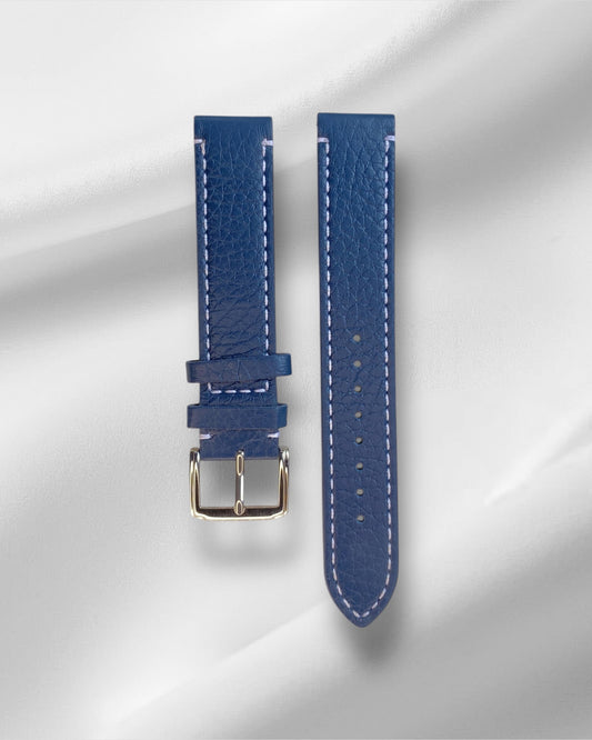 Blue Genuine deerskin strap with white stitch