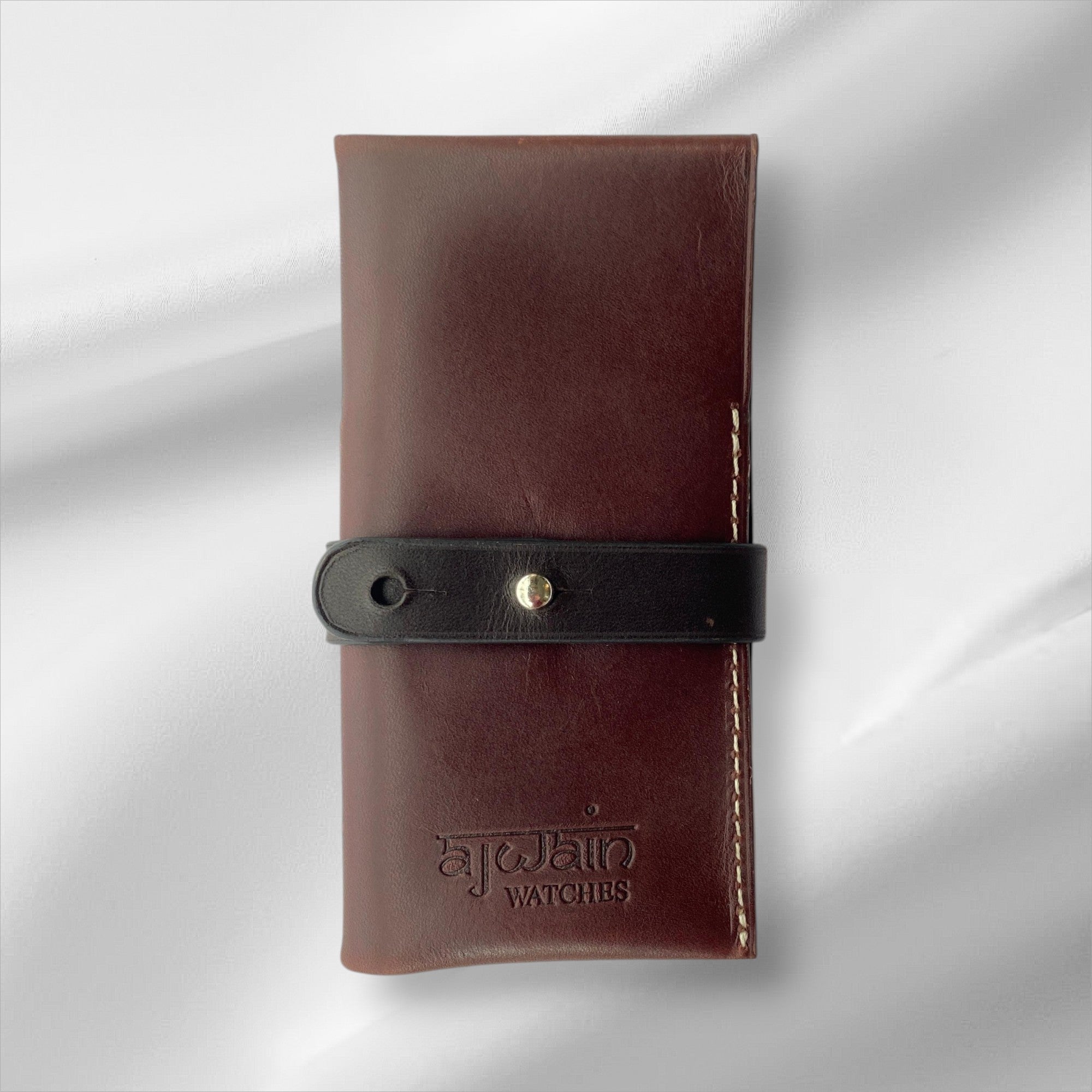Brown full grain leather double watch pouch