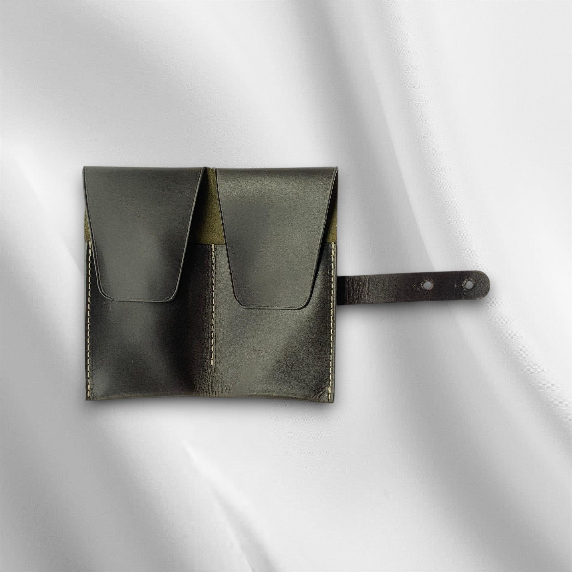 Olive Green full grain leather double watch pouch