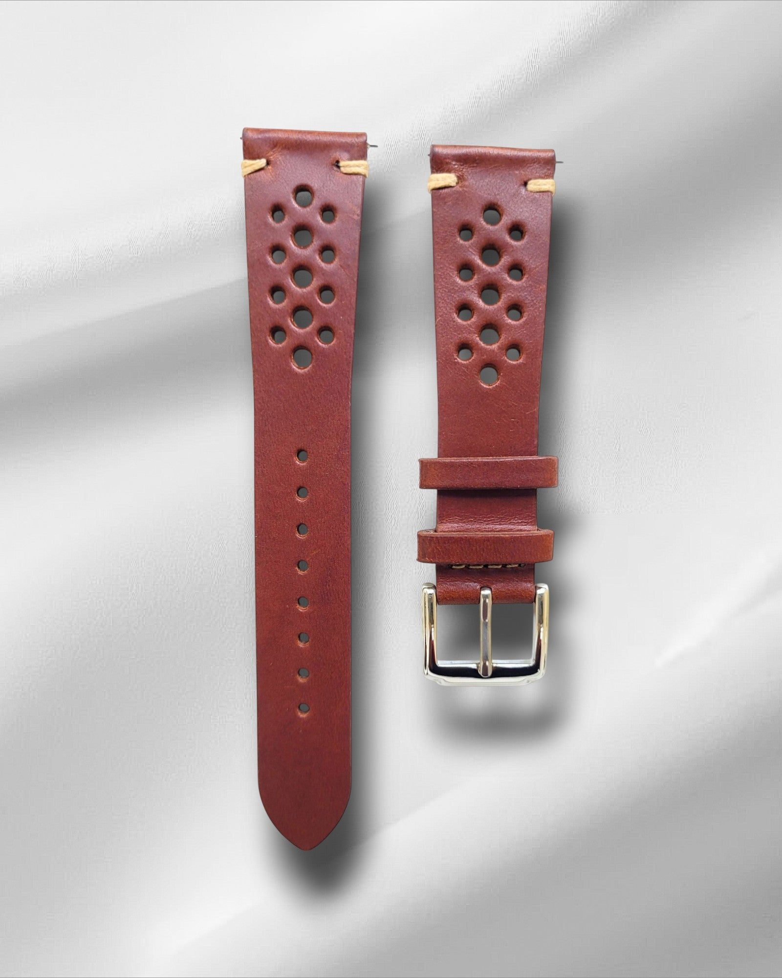 Ajwain Teak Brown, racer watch strap in genuine Italian full grain leather