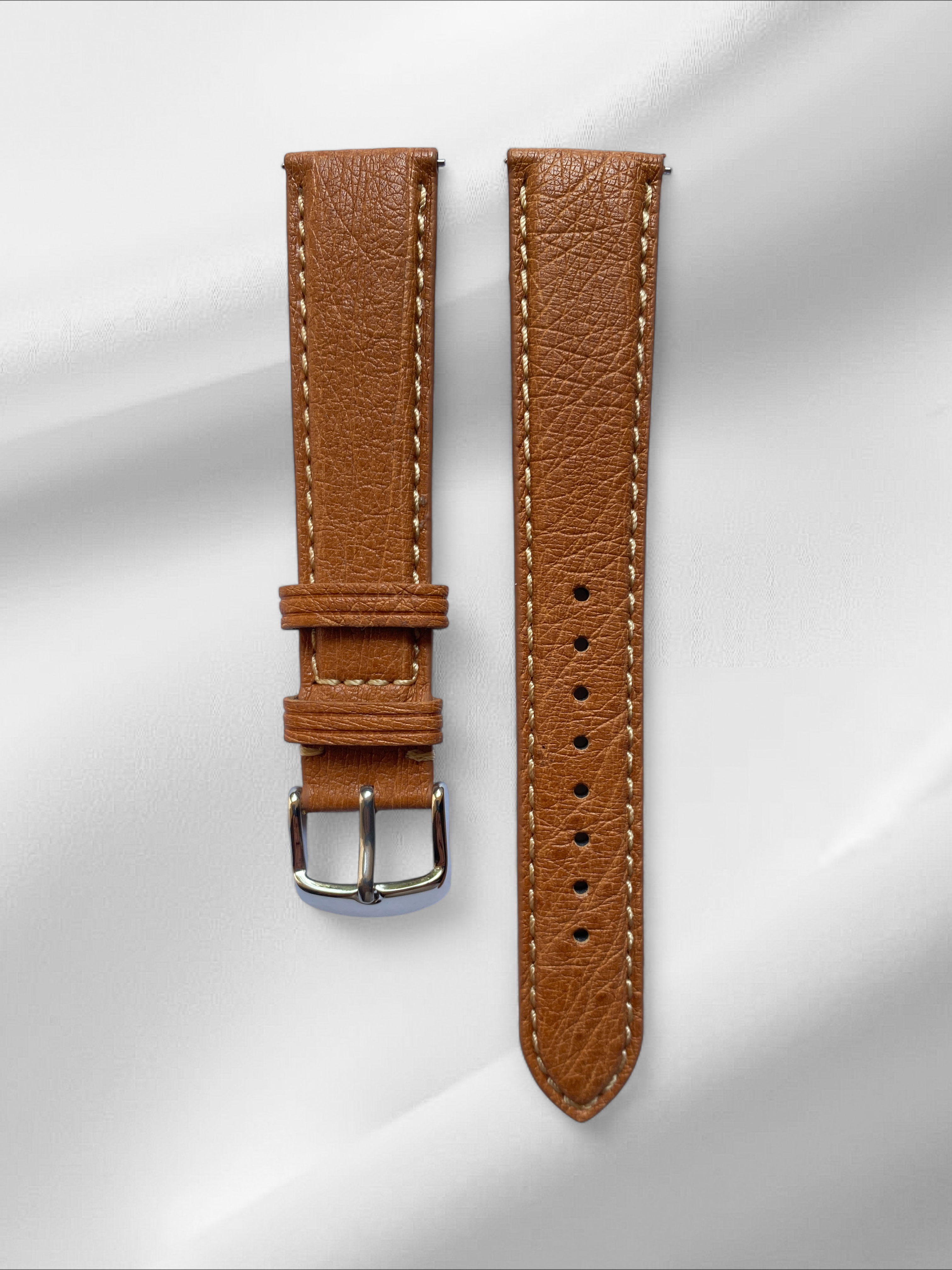 Tan Ostrich Leather Strap with Off-White Stitch
