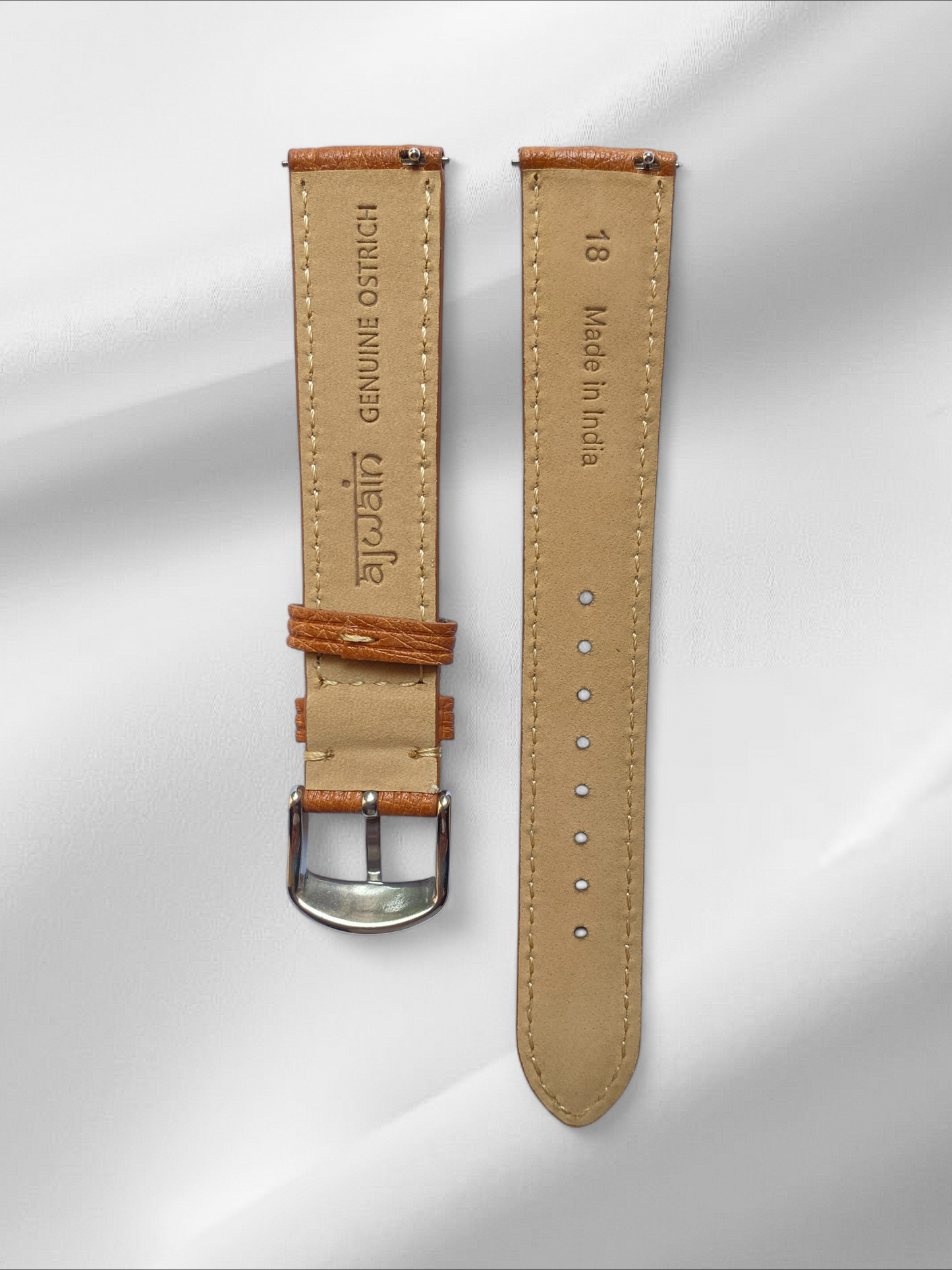 Tan Ostrich Leather Strap with Off-White Stitch