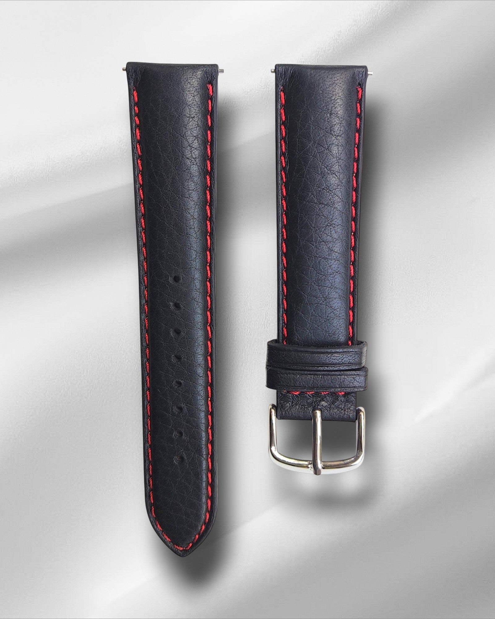 Matt Bull, Black  Italian Leather with Red stitching