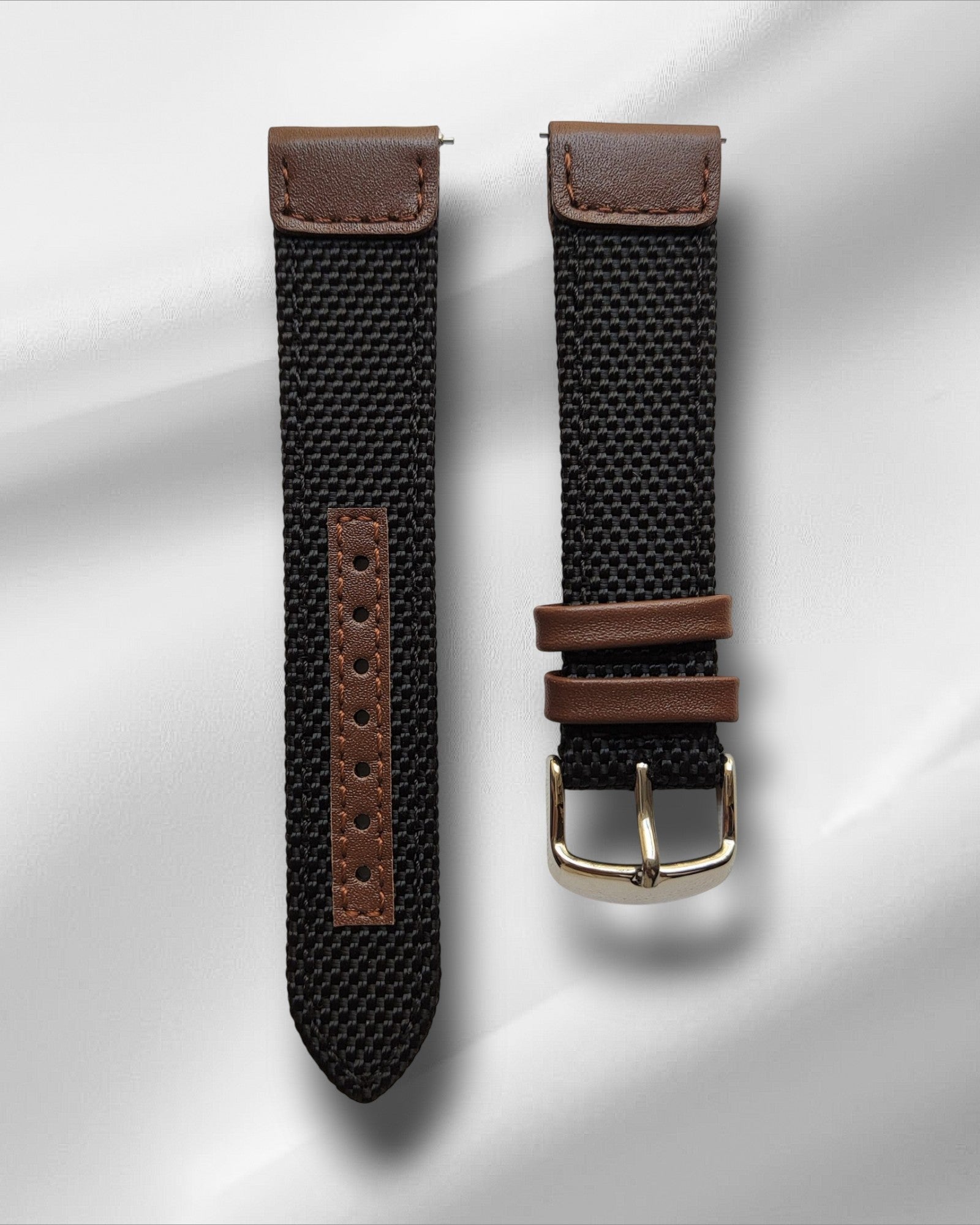 Black Cordura Strap with Brown Leather Accents and Quick Release Spring Bars