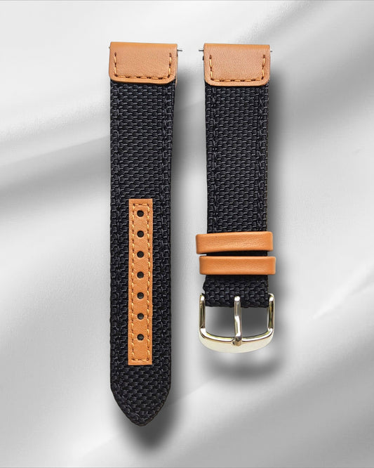 Black Cordura Strap with Light Tan Leather Accents