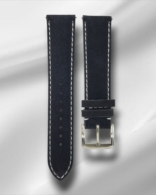 Black Suede Leather Strap with White Stitch