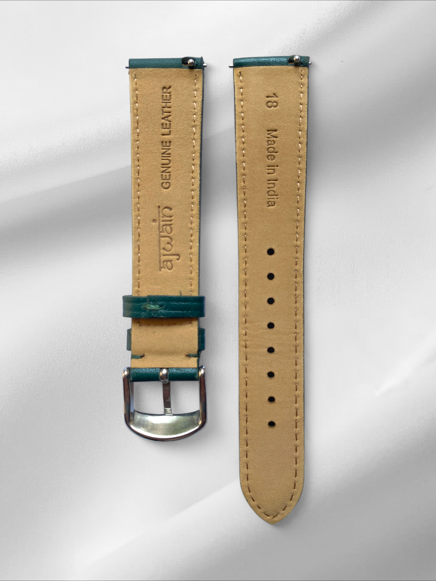 British Green Italian Leather Strap with Self Stitch and Quick Release Spring Bars