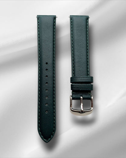 British Green Italian Leather Strap with Self Stitch and Quick Release Spring Bars