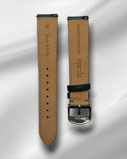 British Green Italian Leather Strap with Self Stitch and Quick Release Spring Bars