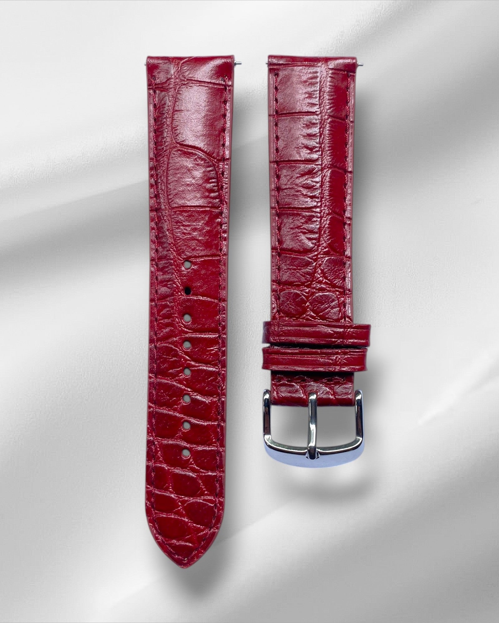 Burgundy Croc Pattern Full Grain Leather Watch Strap