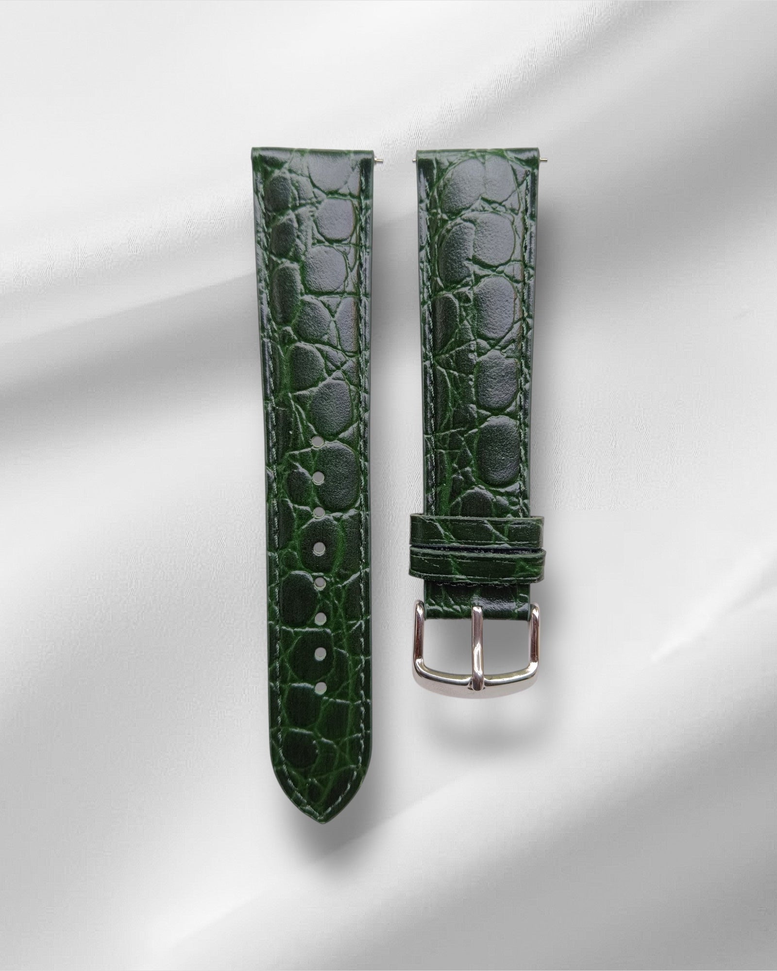 Green Croc Pattern Full Grain Leather Watch Strap