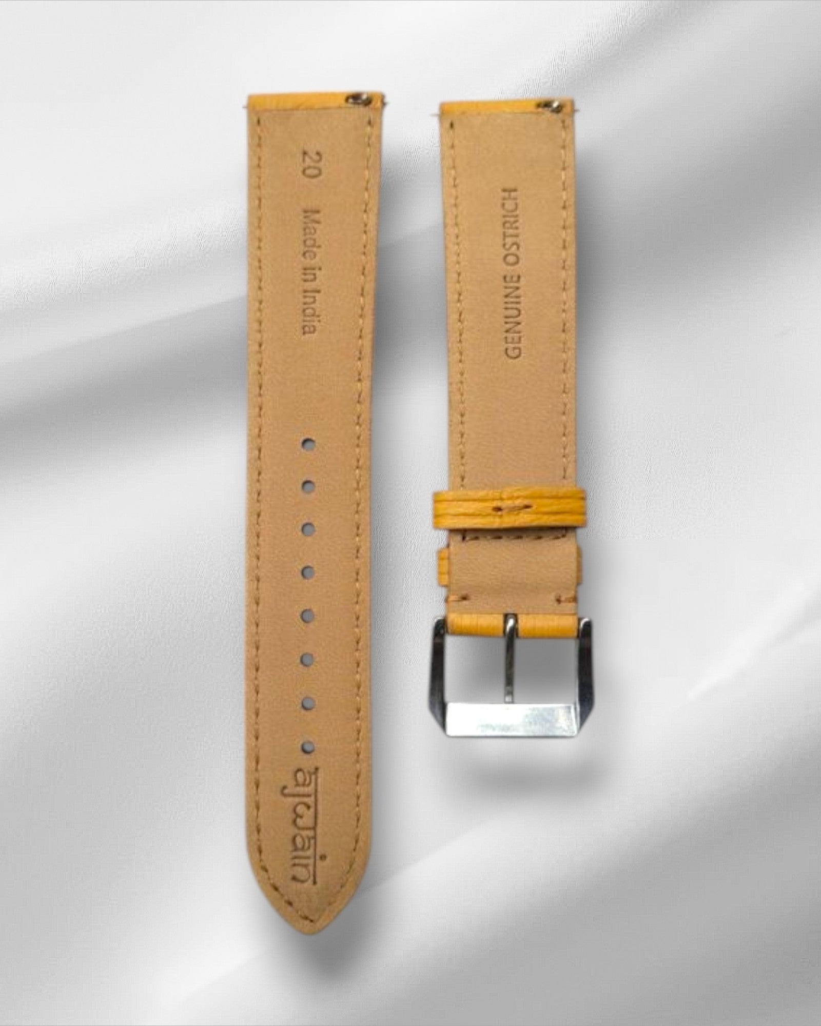 Light Tan / Honey Ostrich Leather Watch Strap with nodules