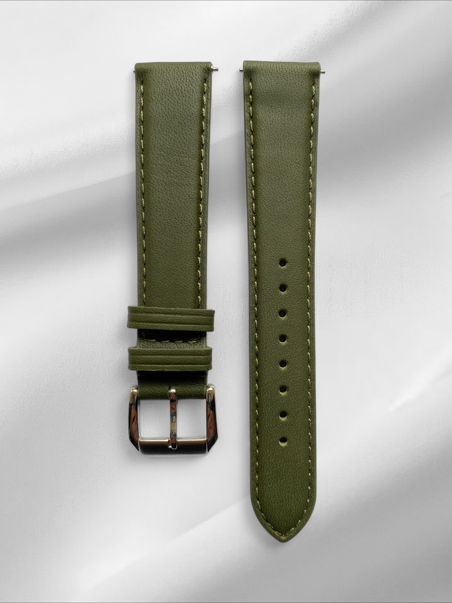 Olive Green Italian Leather Strap with quick-release spring bars