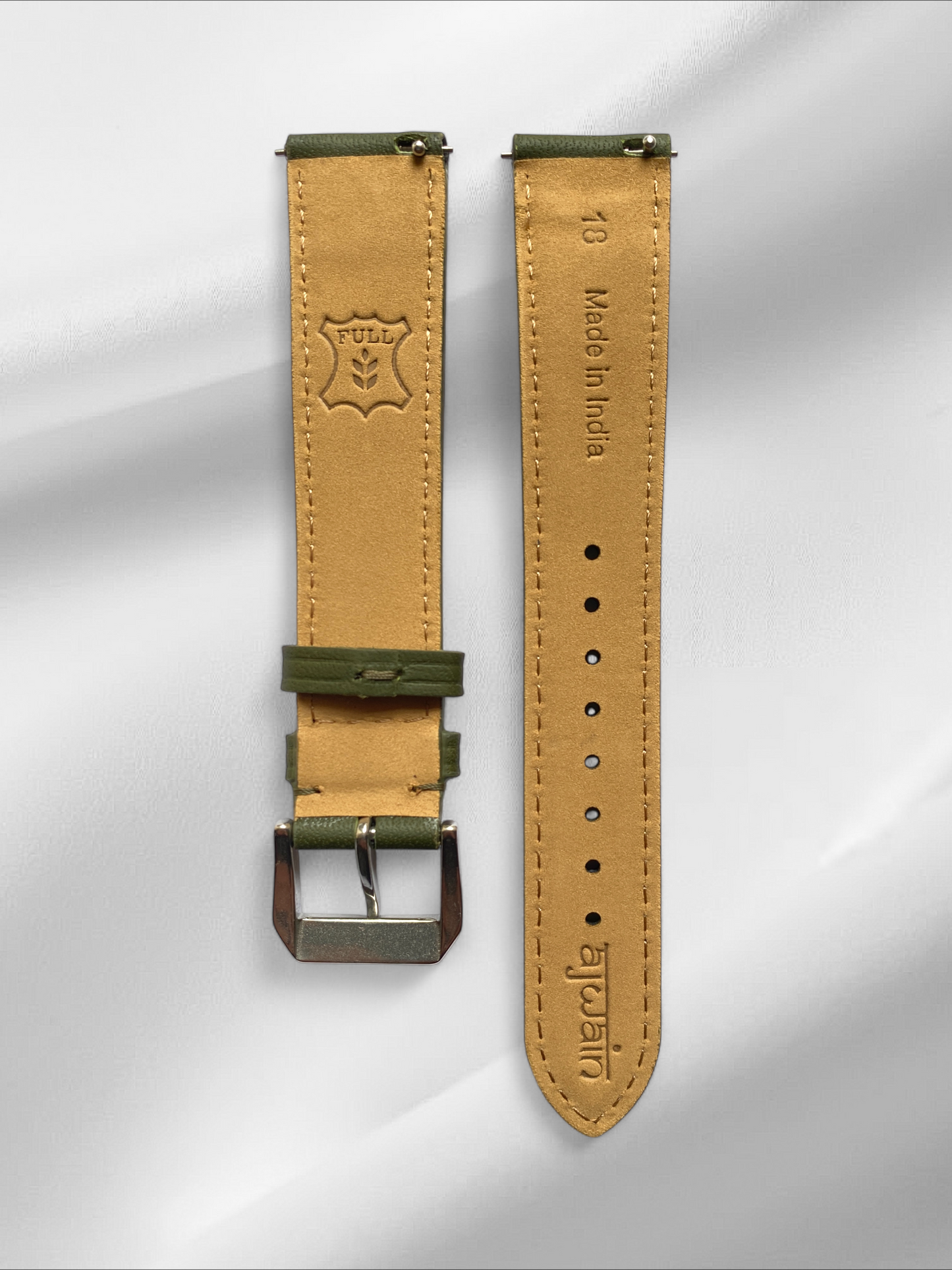 Olive Green Italian Leather Strap with quick-release spring bars
