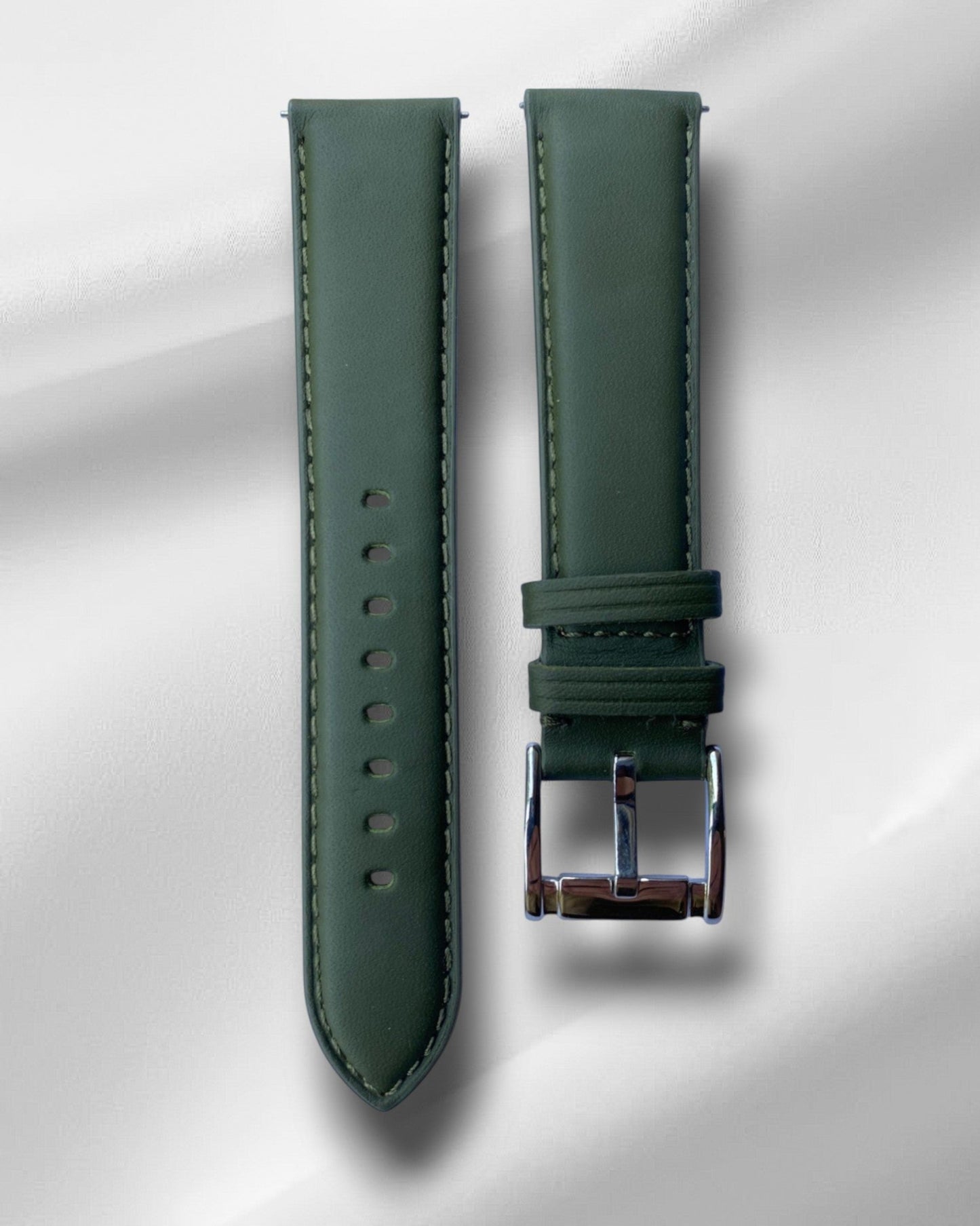 Olive Green Italian Leather Strap with quick-release spring bars