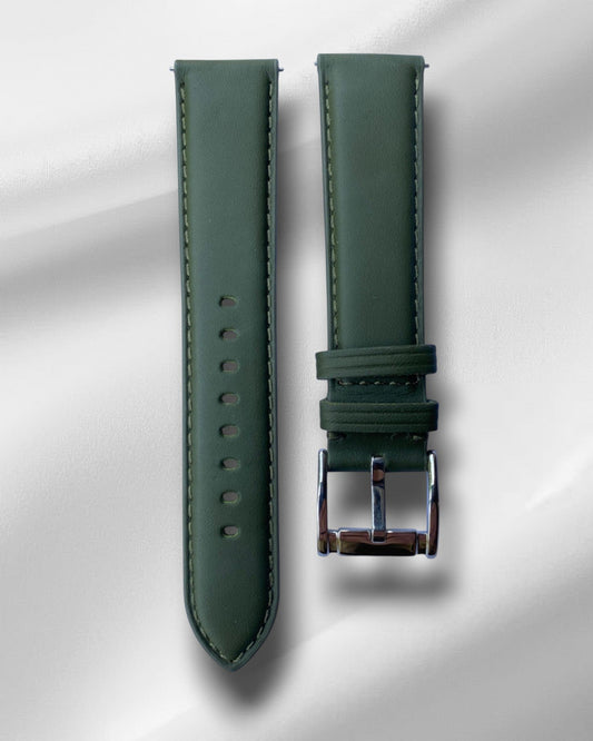 Olive Green Italian Leather Strap with quick-release spring bars