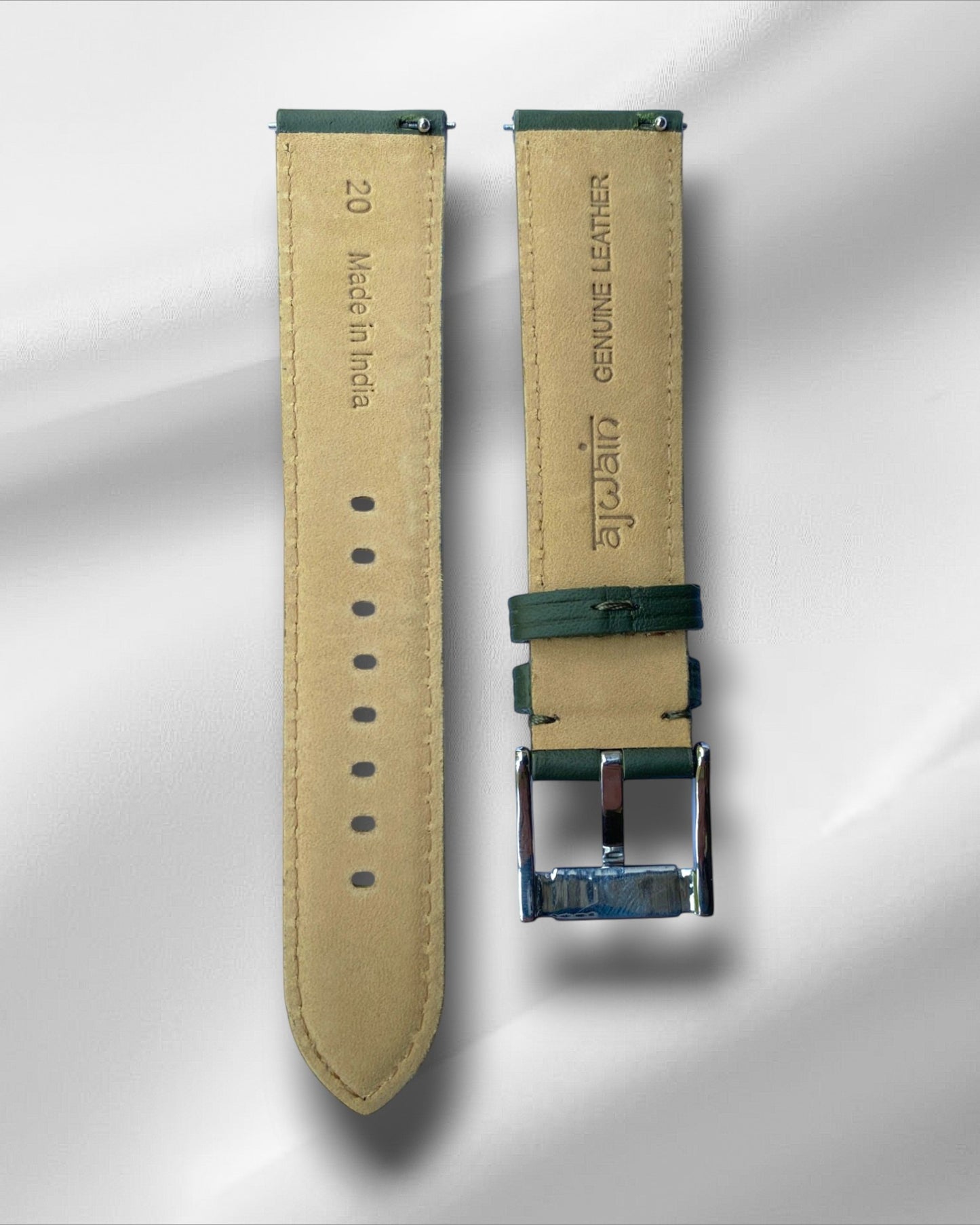Olive Green Italian Leather Strap with quick-release spring bars